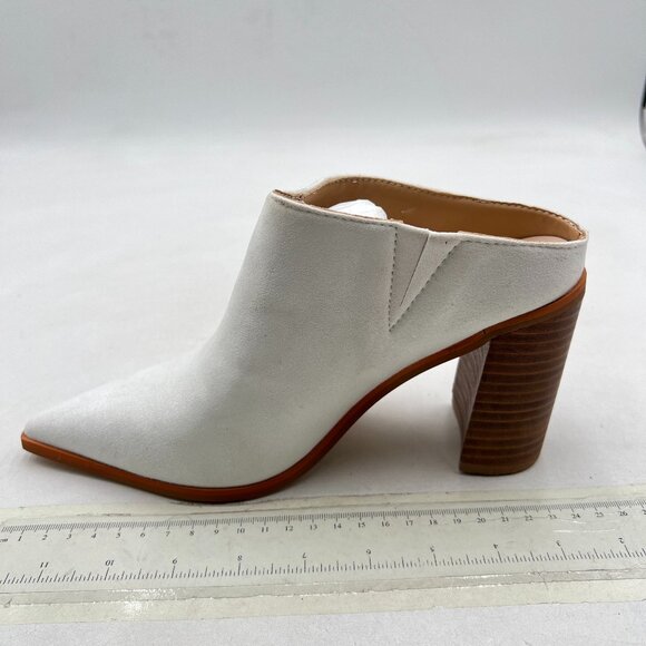 FOWT Ivory Pointed Toe Slip On Mules Stacked Block High Heel Sandal Shoes - Picture 1 of 7
